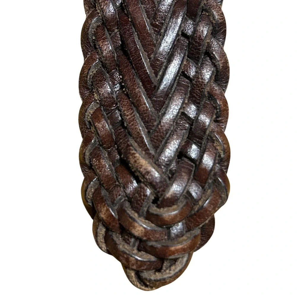 Worth Braided Leather Belt Dark Brown 1.5